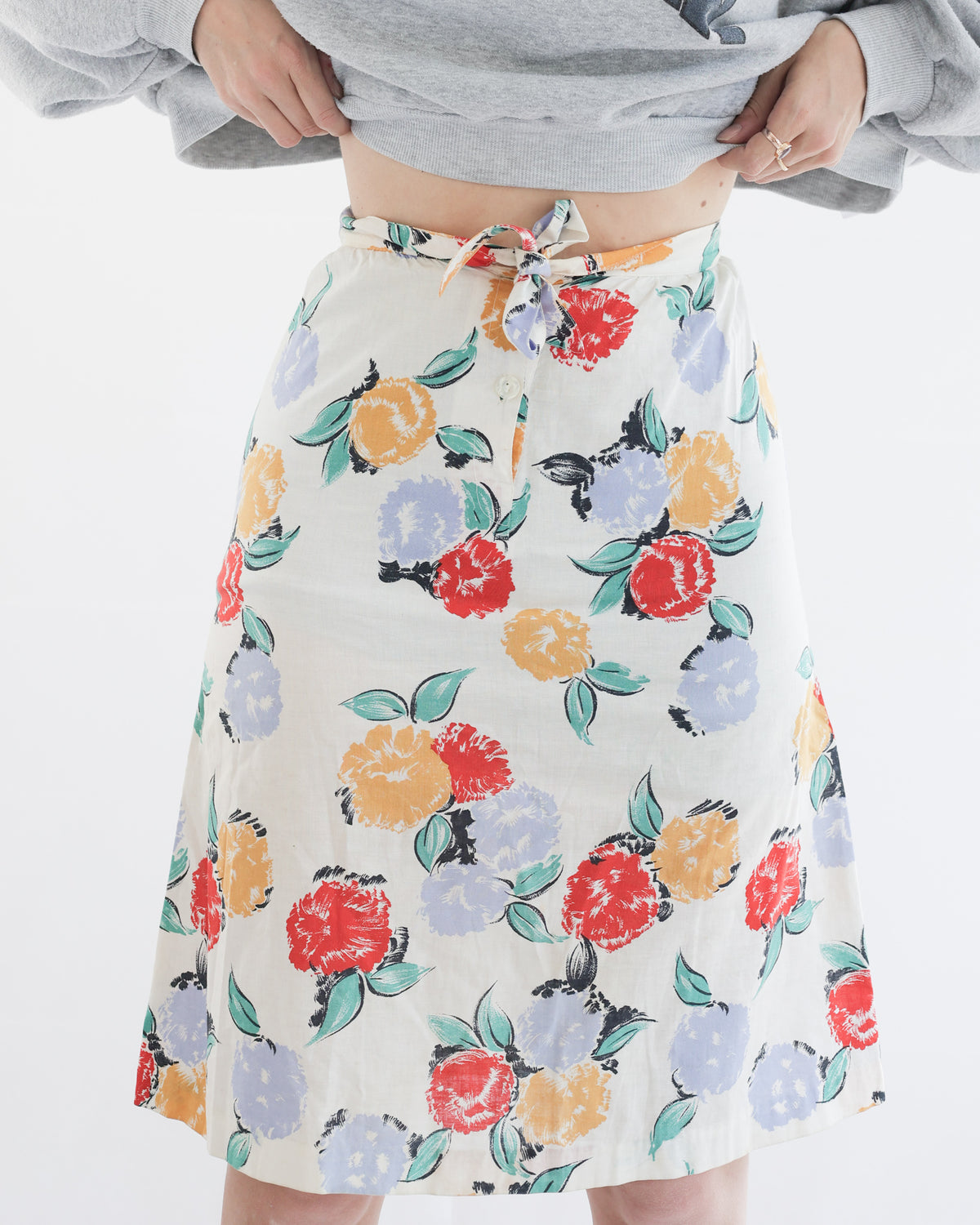 Jupe Vintage courte beige à fleurs