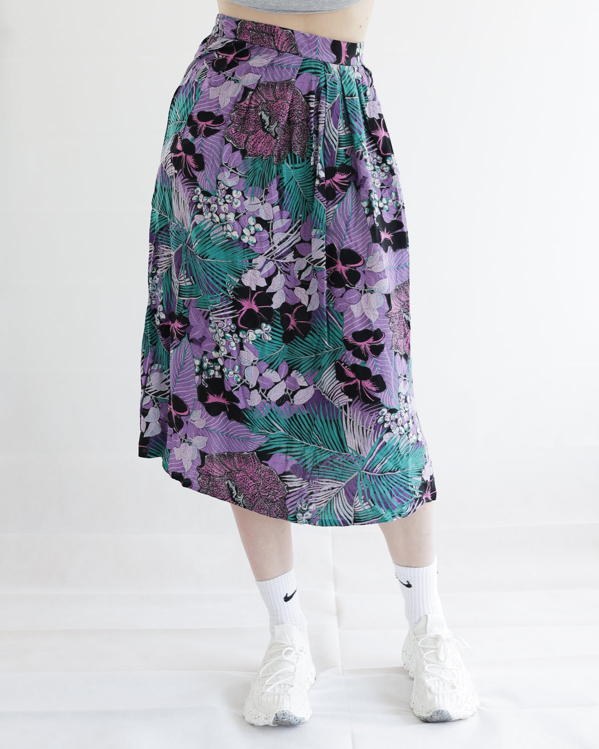 Jupe Vintage mi-longue à fleurs violettes S/M
