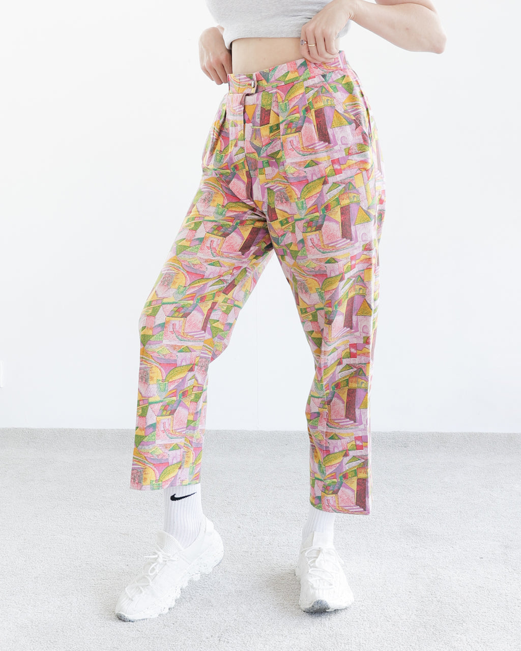 80er/90er Jahre Hose mit rosa/grünen Mustern L (40/42)