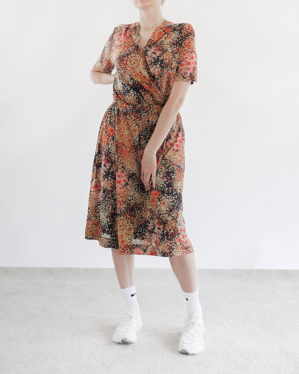Vintage Kleid in Braun/Orange mit Blumenmuster M/L