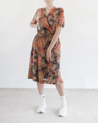 Vintage Kleid in Braun/Orange mit Blumenmuster M/L