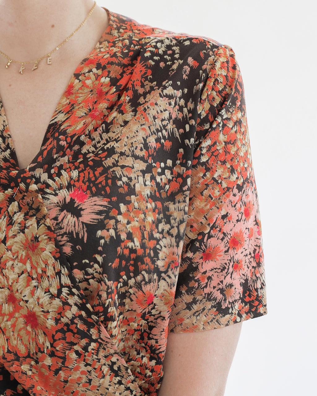 Vintage Kleid in Braun/Orange mit Blumenmuster M/L