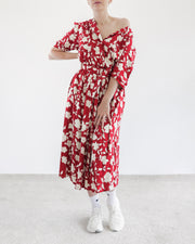Vintage rotes Kleid mit weißen Blumen M/L