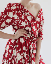 Vintage rotes Kleid mit weißen Blumen M/L