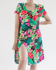 Vintage green dress with floral patterns M