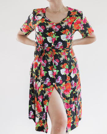 Robe Vintage noire à motifs fleuris  S/M