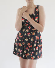 Vintage black strappy dress with floral patterns S