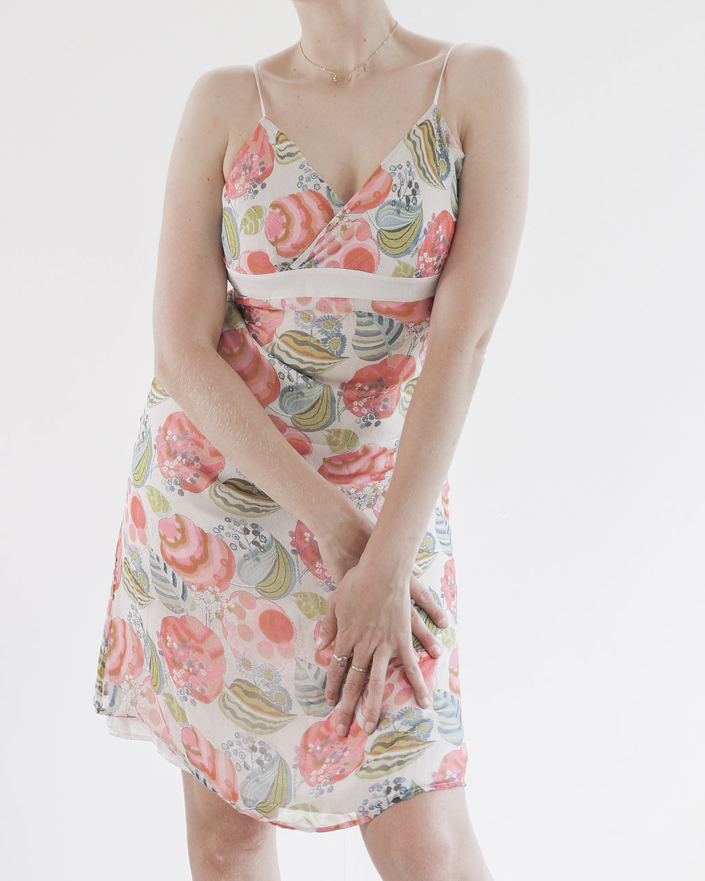 Strappy silk dress with orange flower patterns S