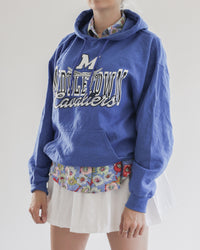 Chemisier en soie 80s/90s bleue avec motifs à fleurs S/M