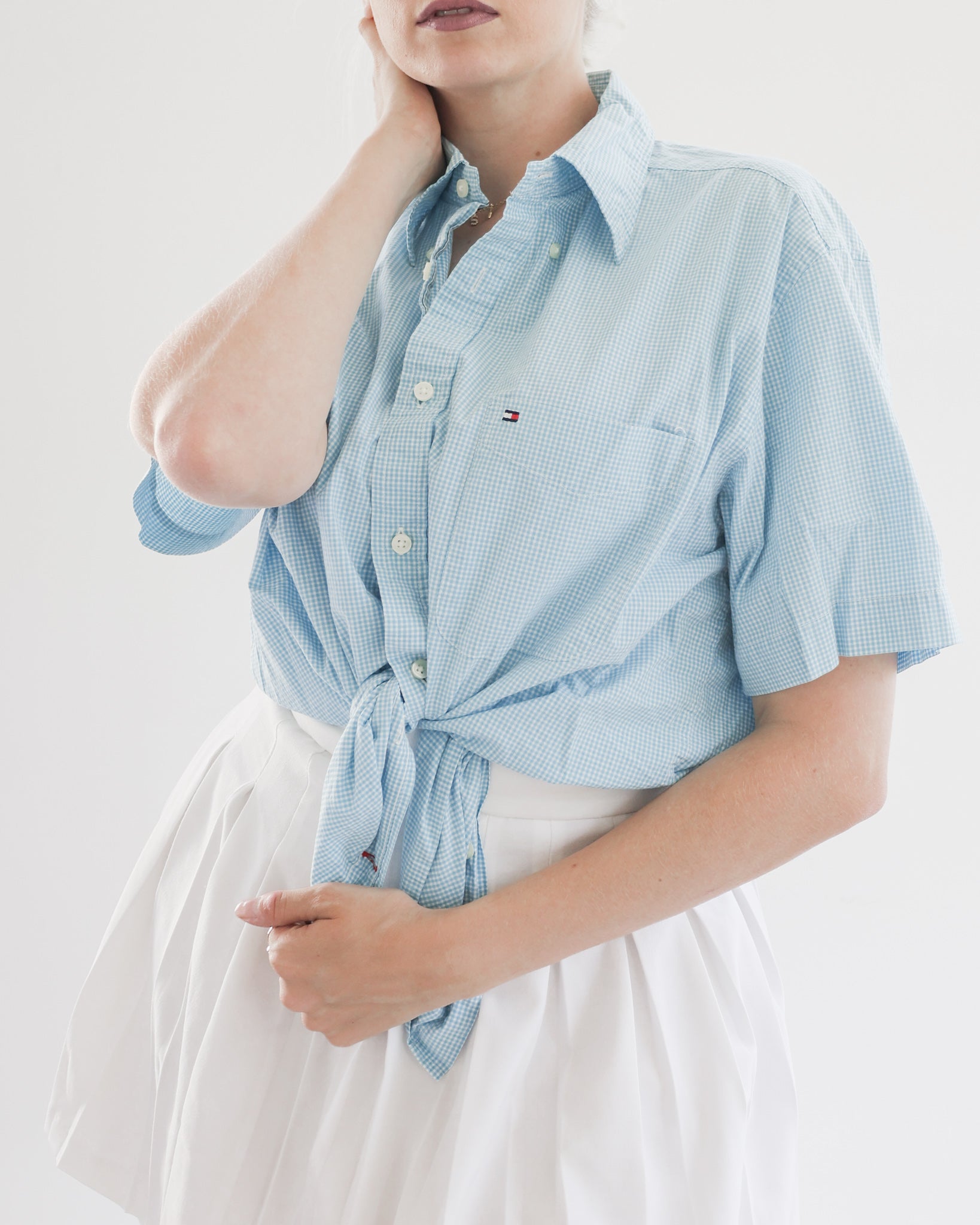 I.Chemise turquoise à carreaux Tommy Hilfiger