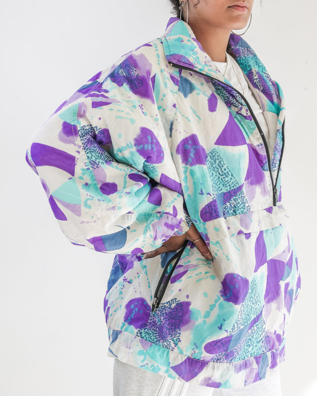 Veste doudoune vintage blanche, violette et turquoise M