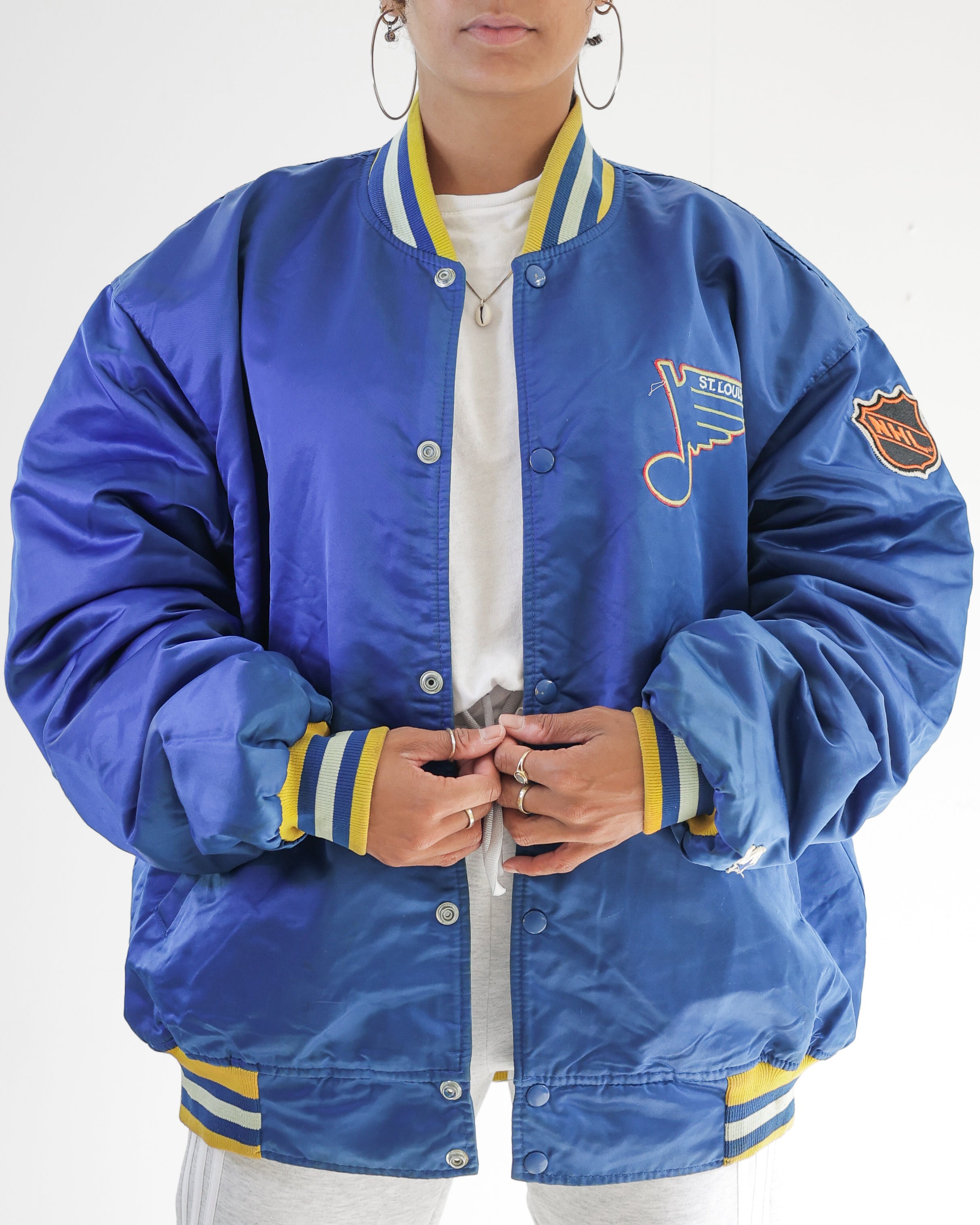 White and blue jacket with orange collar Adidas XL