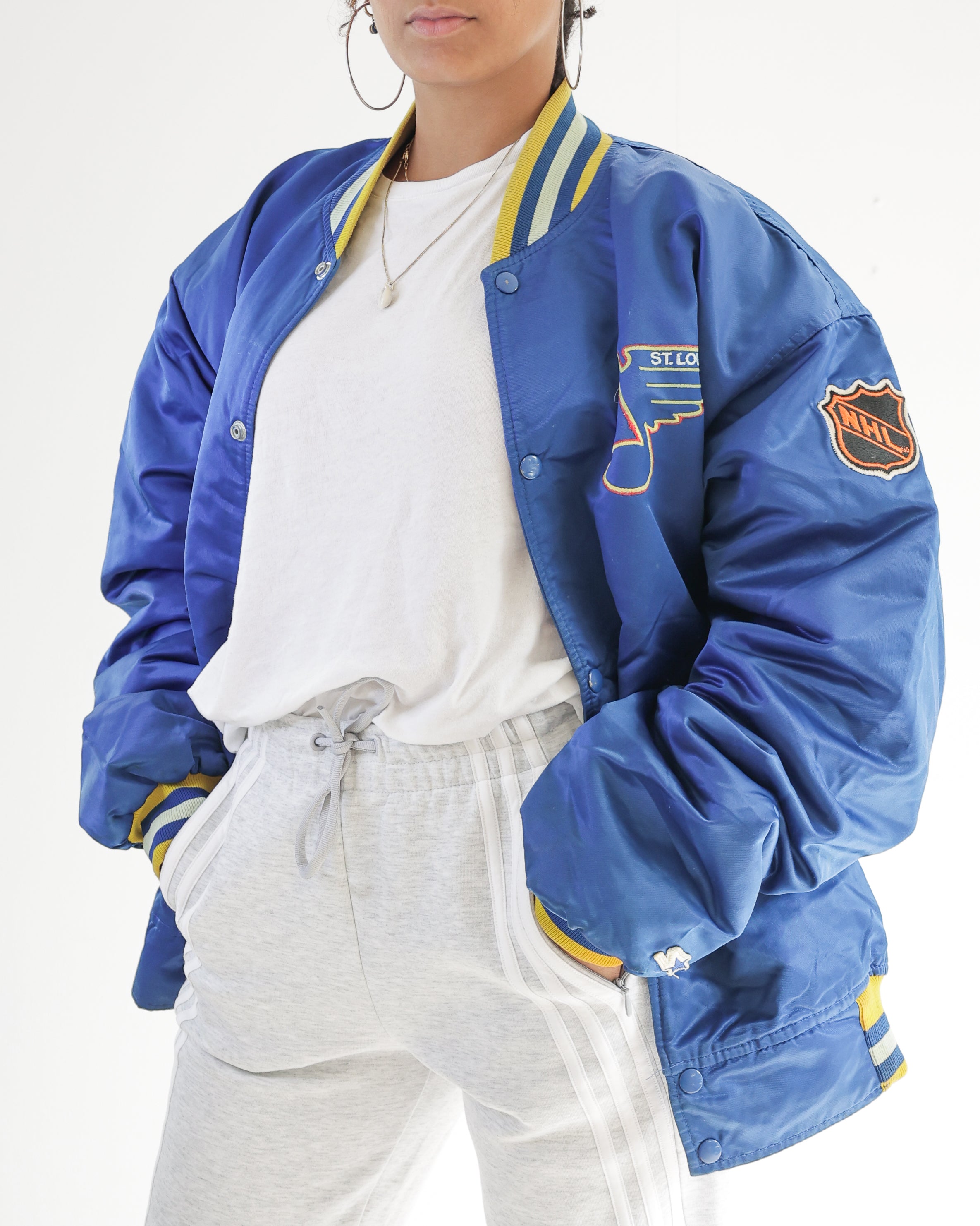 White and blue jacket with orange collar Adidas XL