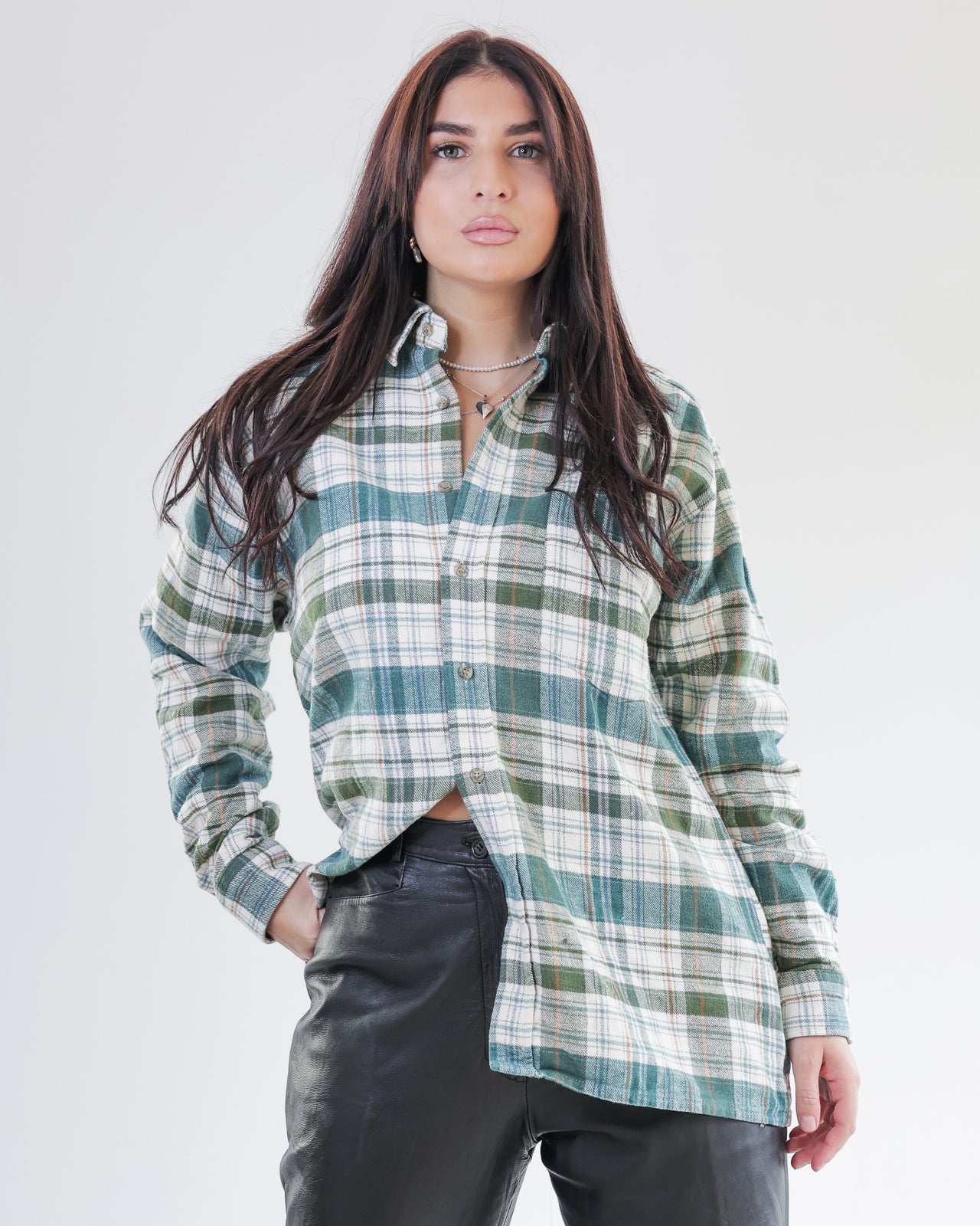 Vintage plaid shirt yellow/gray M/L