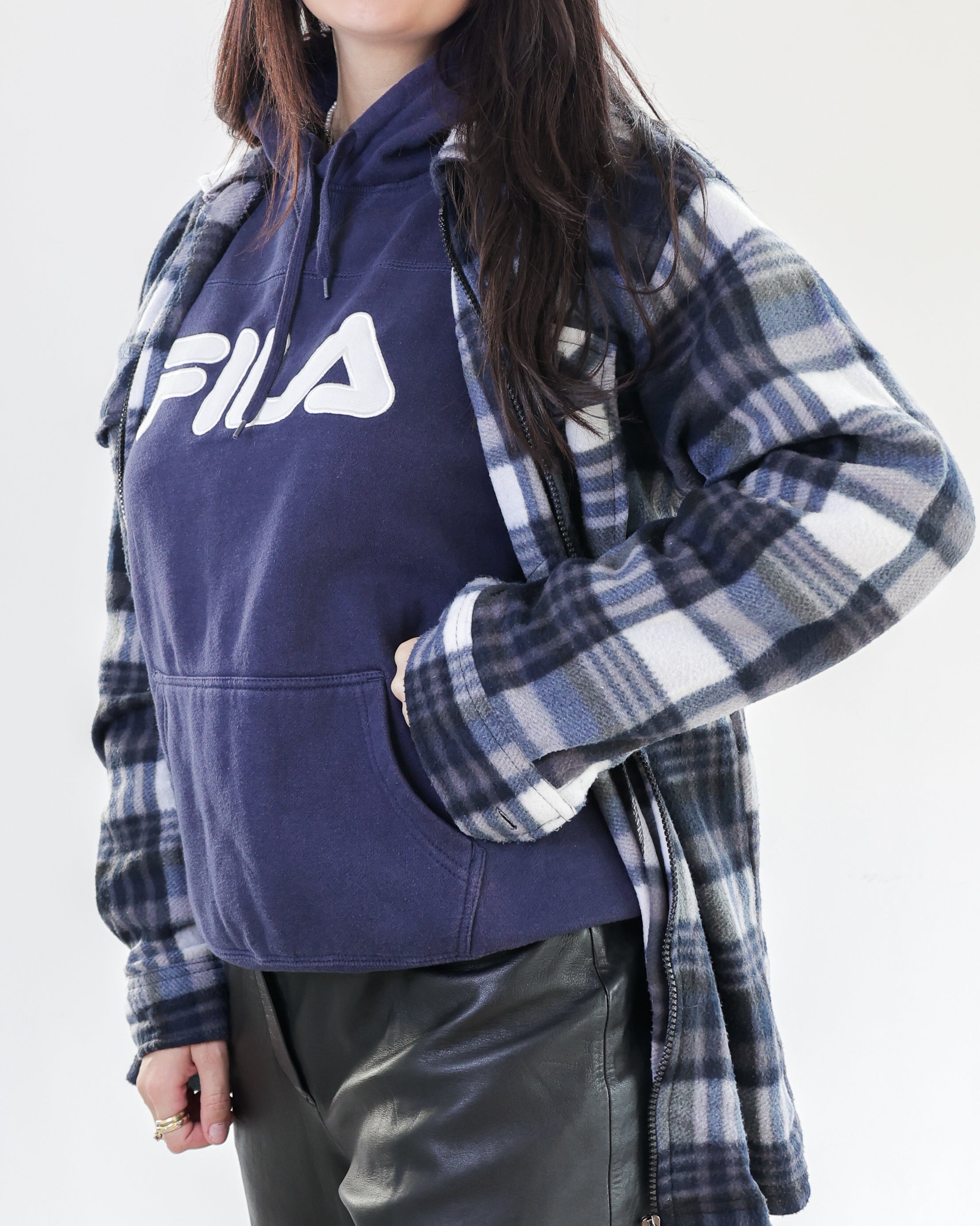 Chemise Vintage à carreaux en polaire grise, bleue, blanche M