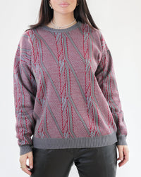 Blue knit turtleneck sweater with beige patterns M