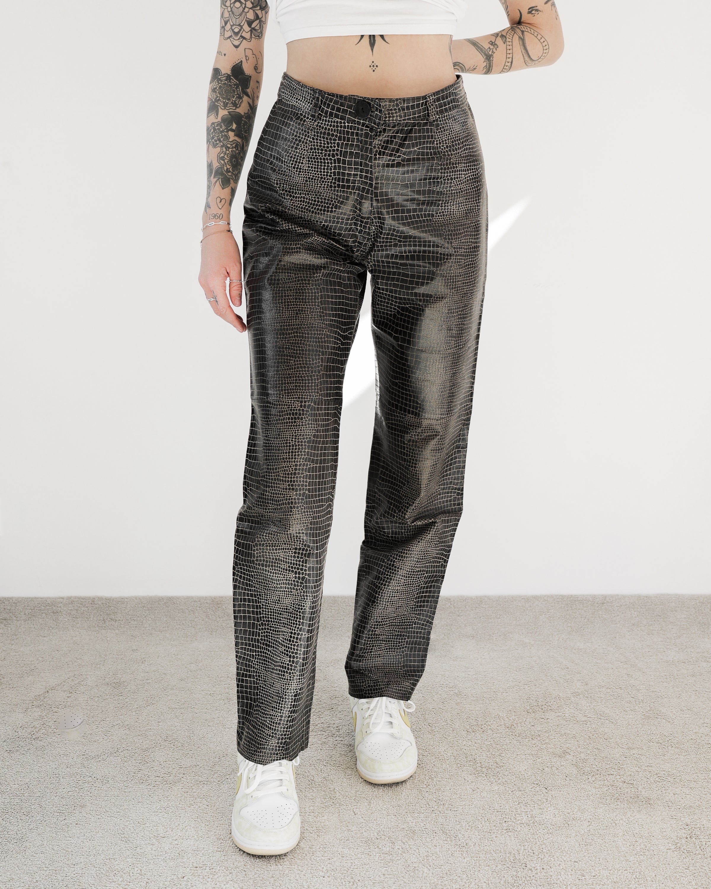 Pantalon en simili-cuir serpent brun taille haute 40 EUR