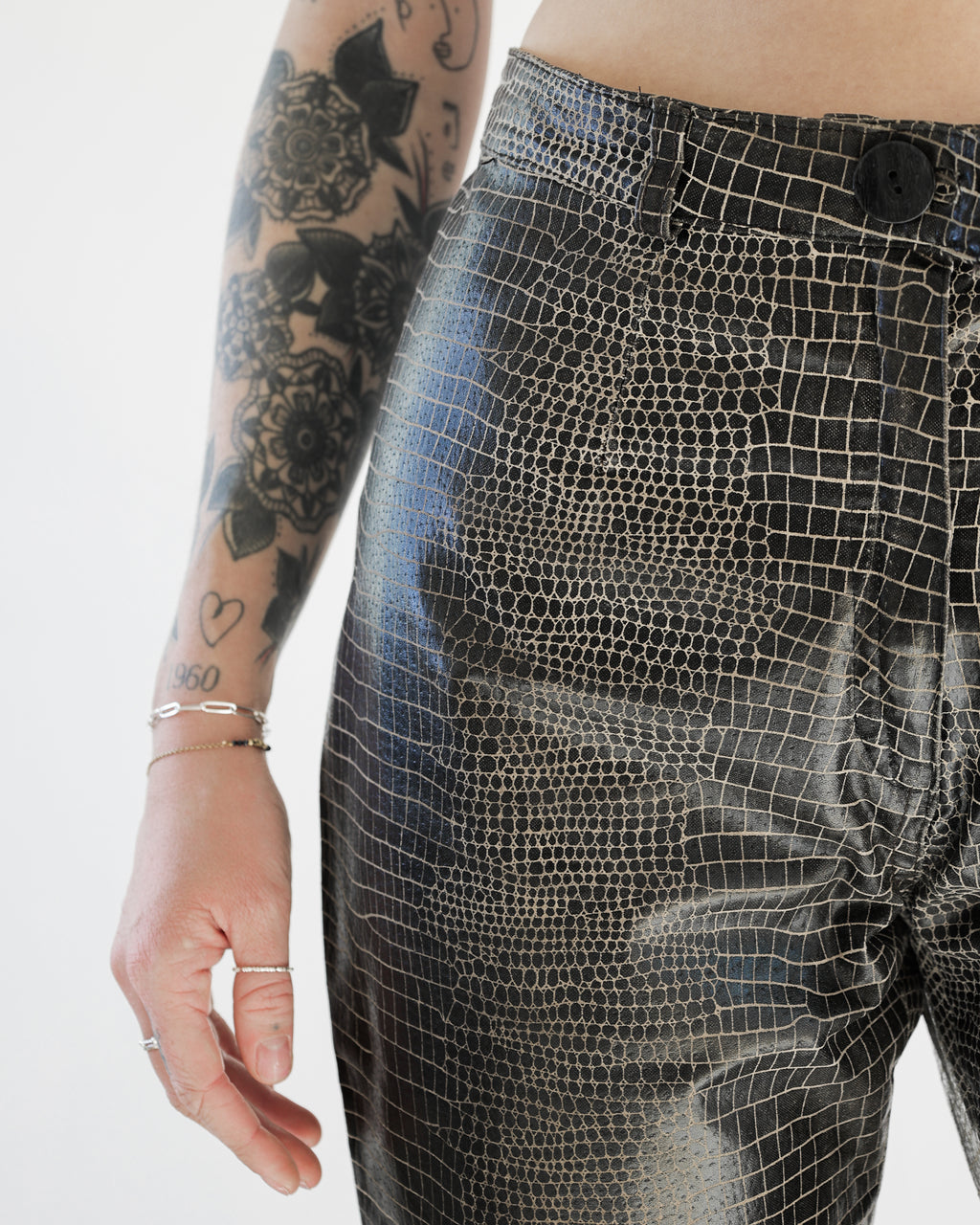 Pantalon en simili-cuir serpent brun taille haute 40 EUR