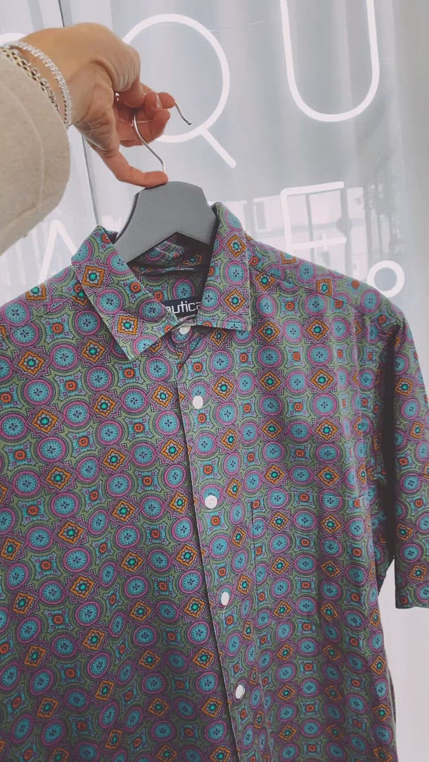 Burgundy patterned shirt L