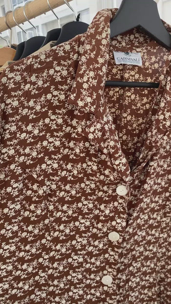 Robe vintage à fleurs marron L