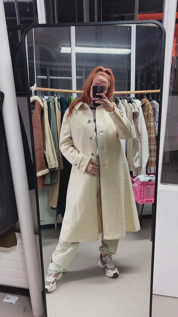 Long Manteau vintage à capuche blanc cassé  M