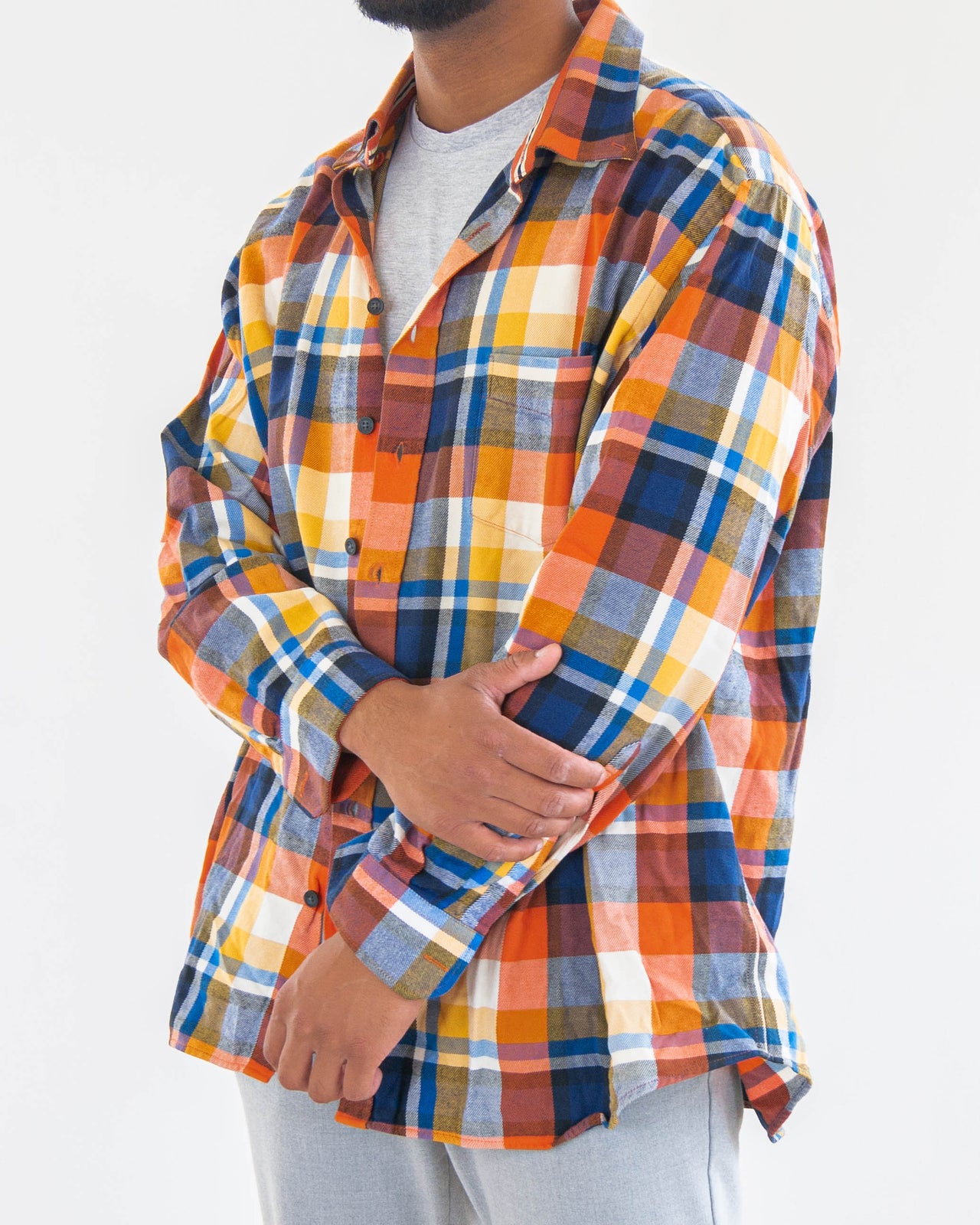 Vintage blue/orange/yellow check shirt XL