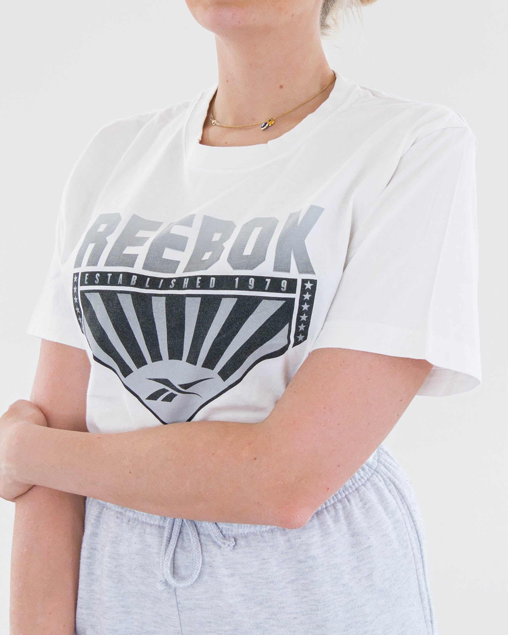 White Reebok L T-Shirt