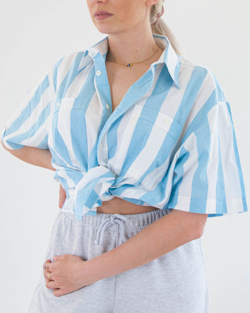 Chemise Vintage 80/90s blanche et bleue ciel XL