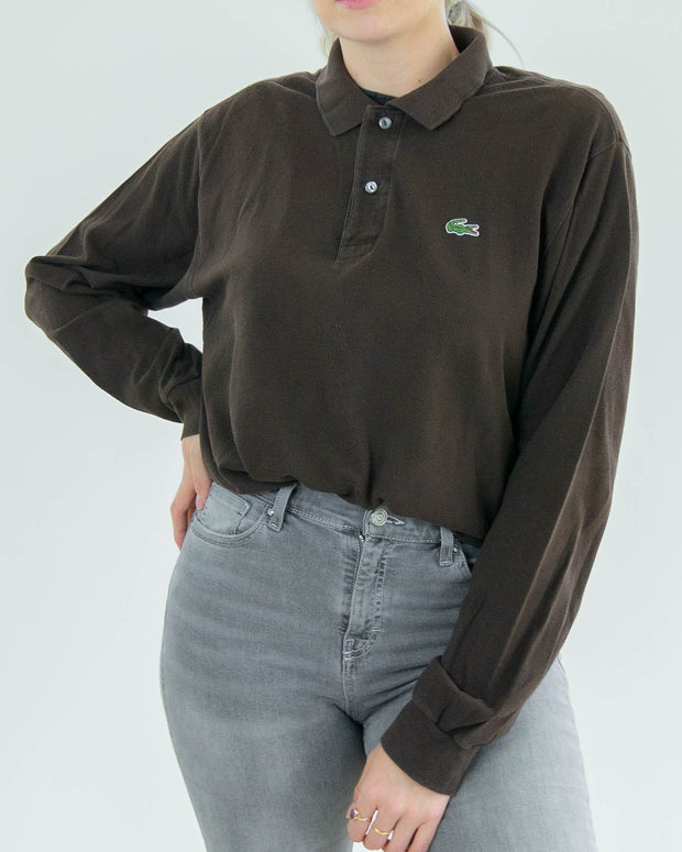 Brown Lacoste L Long Sleeve Polo
