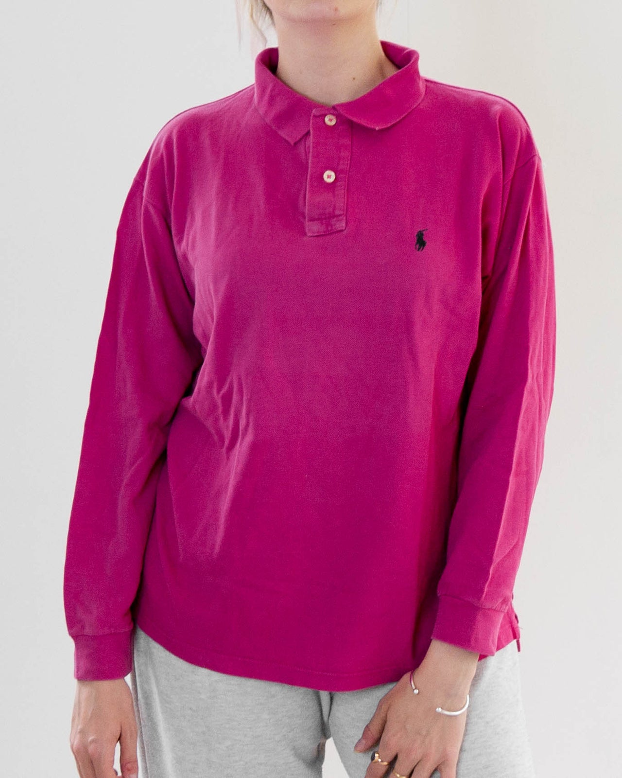 Polo à manches longues rose fuschia Ralph Lauren M