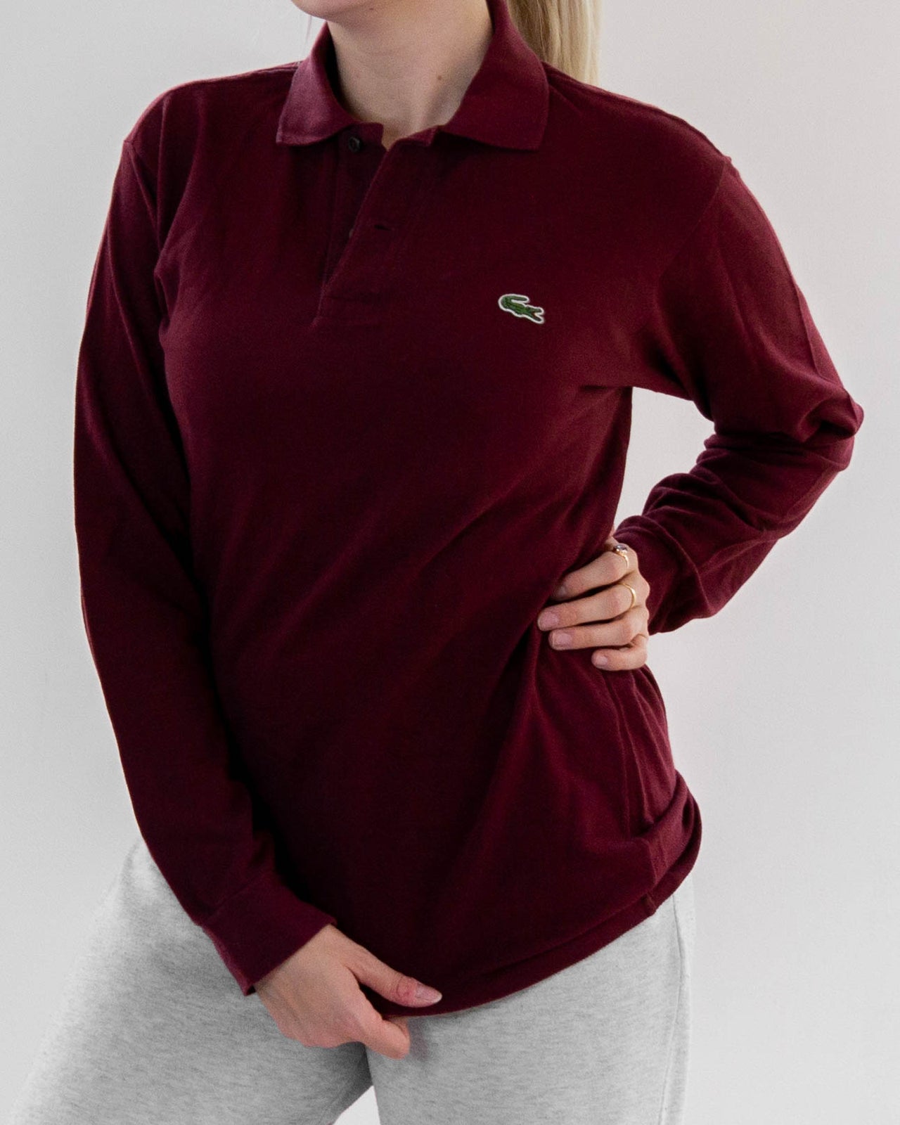 Burgundy Lacoste S Long Sleeve Polo Shirt