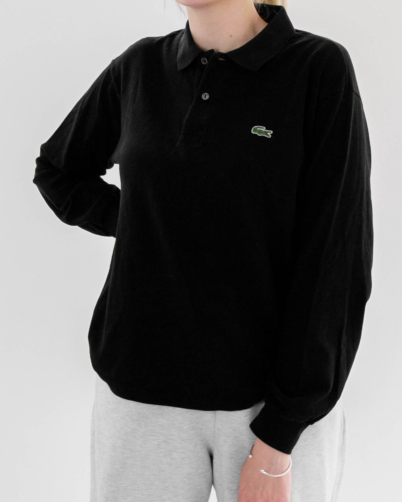 Black Lacoste M Long Sleeve Polo