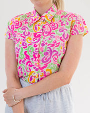 Colorful blouse with pink/purple/green/orange patterns S/M