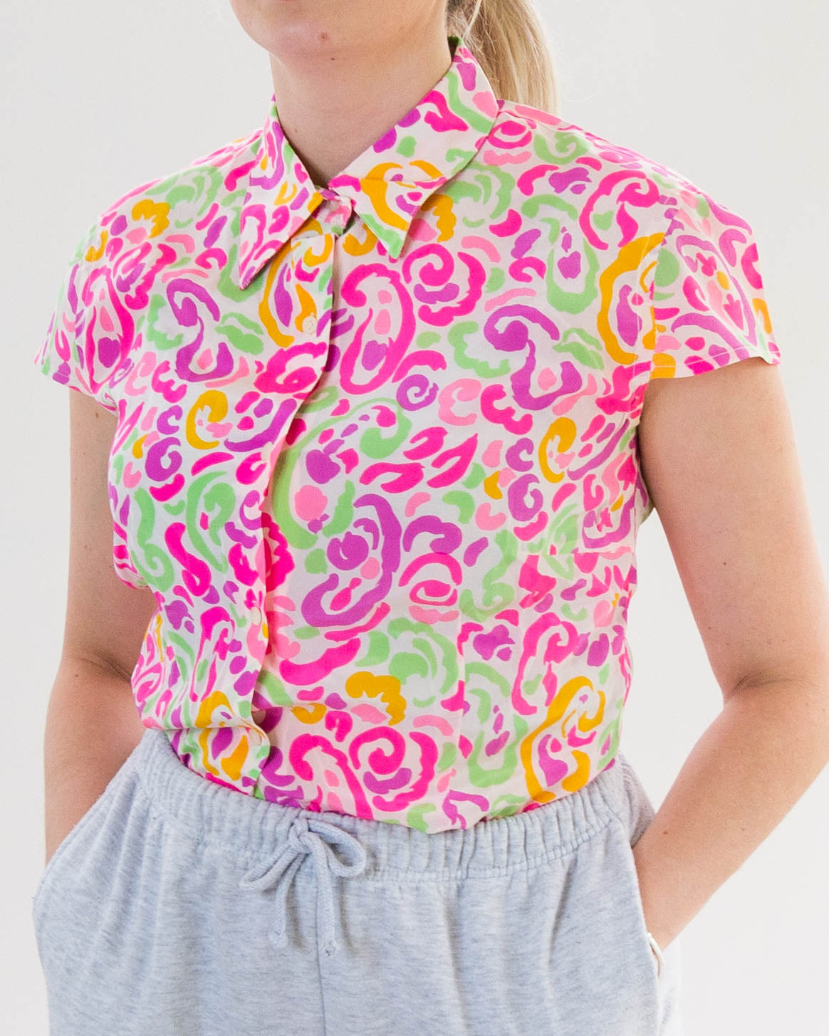 Chemisier coloré à motifs rose/violet/vert/orange S/M