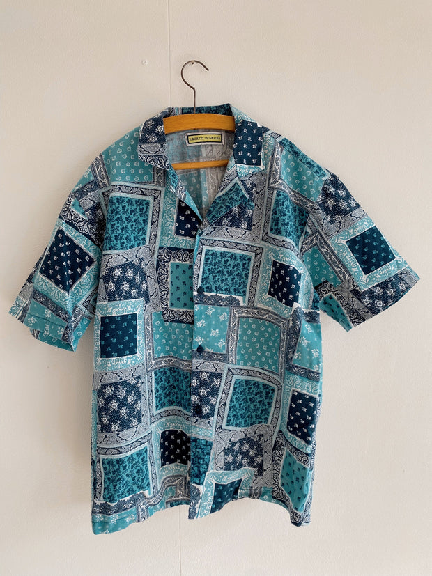 Chemise vintage bleue à motifs 10-12 ans