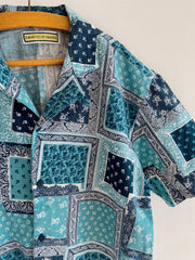 Chemise vintage bleue à motifs 10-12 ans