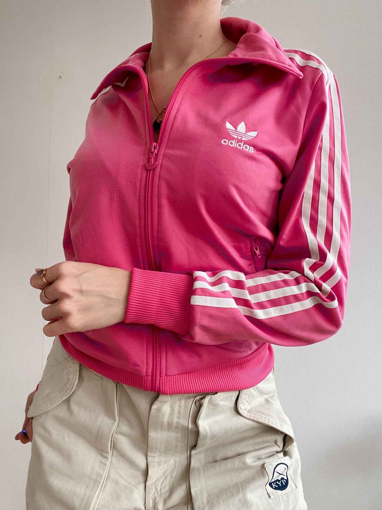 White and blue jacket with orange collar Adidas XL