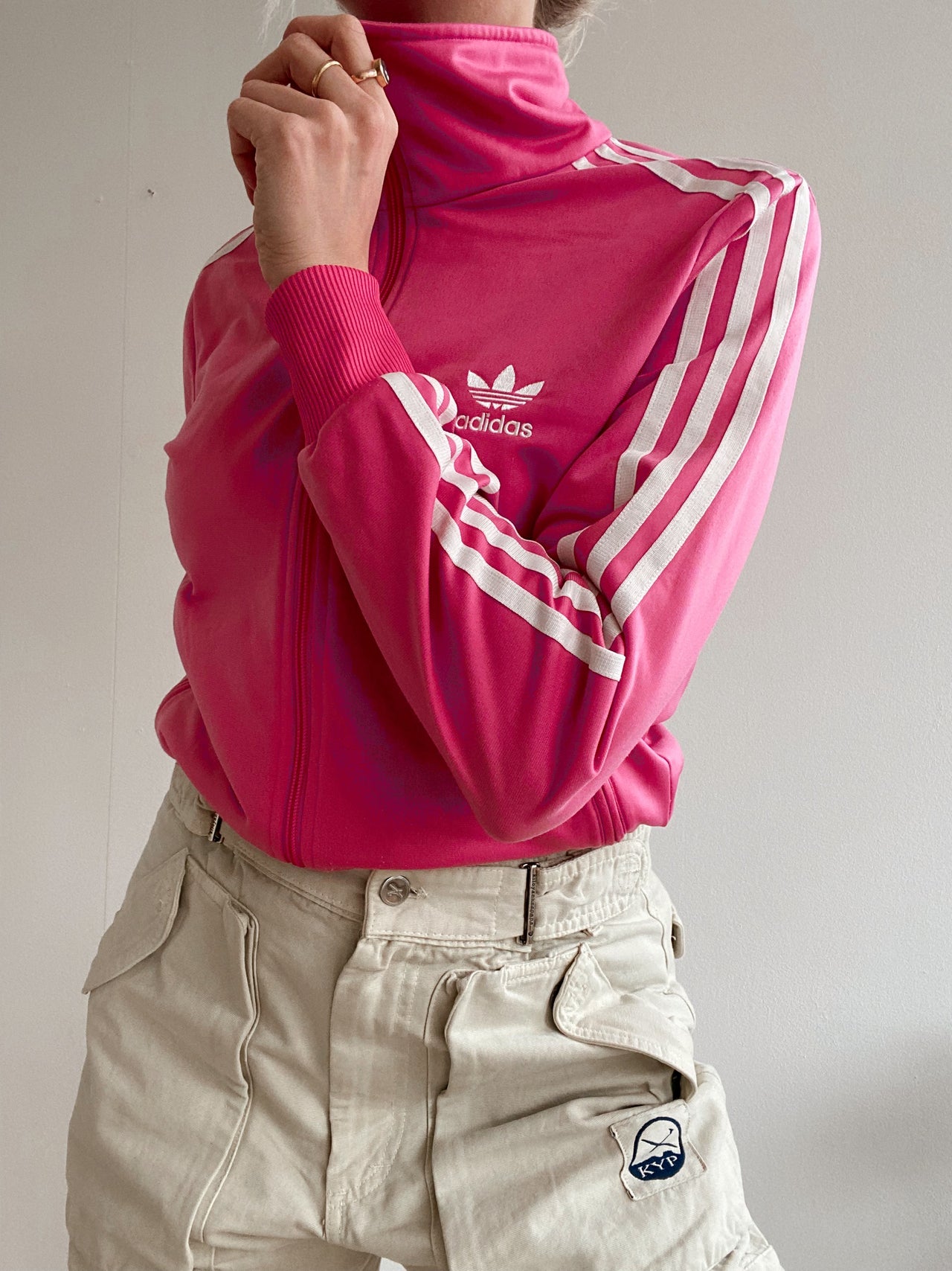 White and blue jacket with orange collar Adidas XL