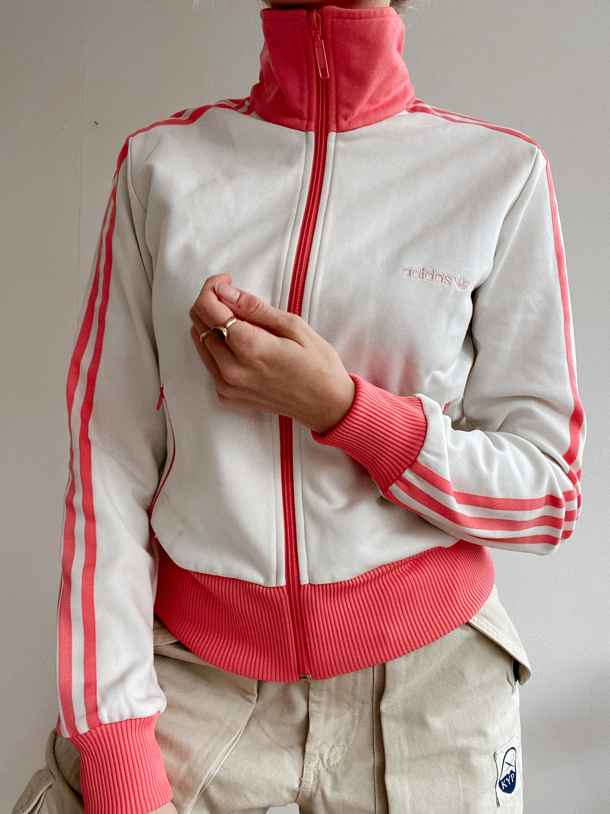White and blue jacket with orange collar Adidas XL