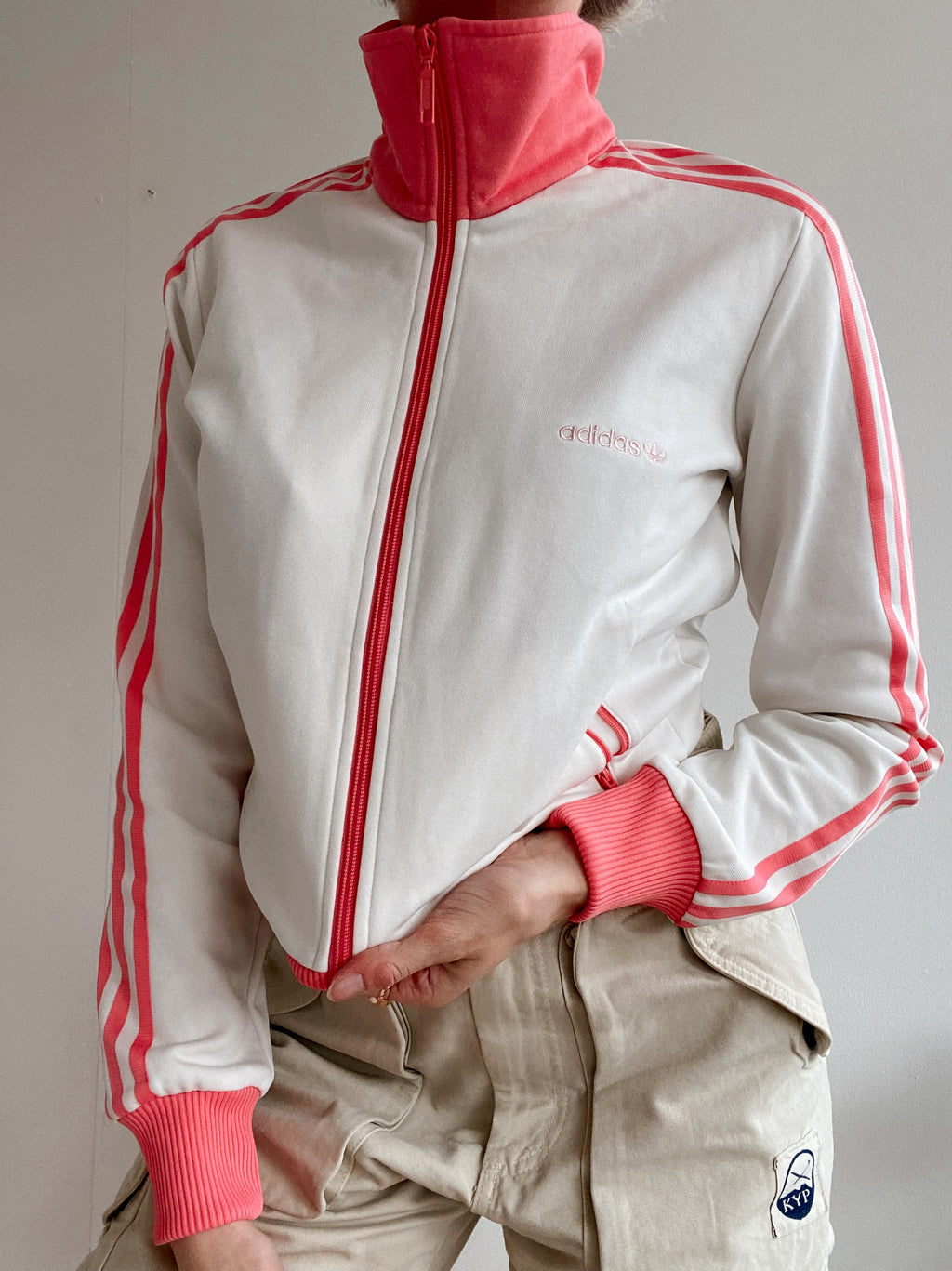 White and blue jacket with orange collar Adidas XL