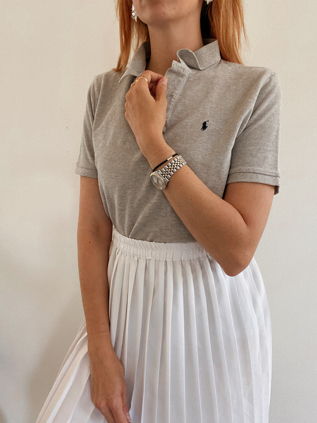 Lacoste L white striped mauve polo shirt