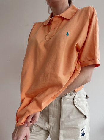 Polo à manches courtes orange clair logo bleu Ralph Lauren L