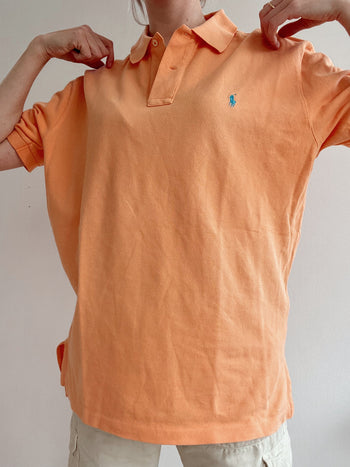 Polo à manches courtes orange clair logo bleu Ralph Lauren L