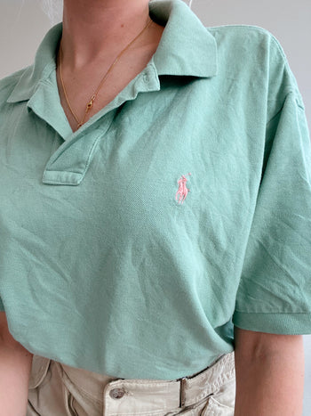 Ralph Lauren XL Hellgrün Rosa Logo Kurzarm-Poloshirt