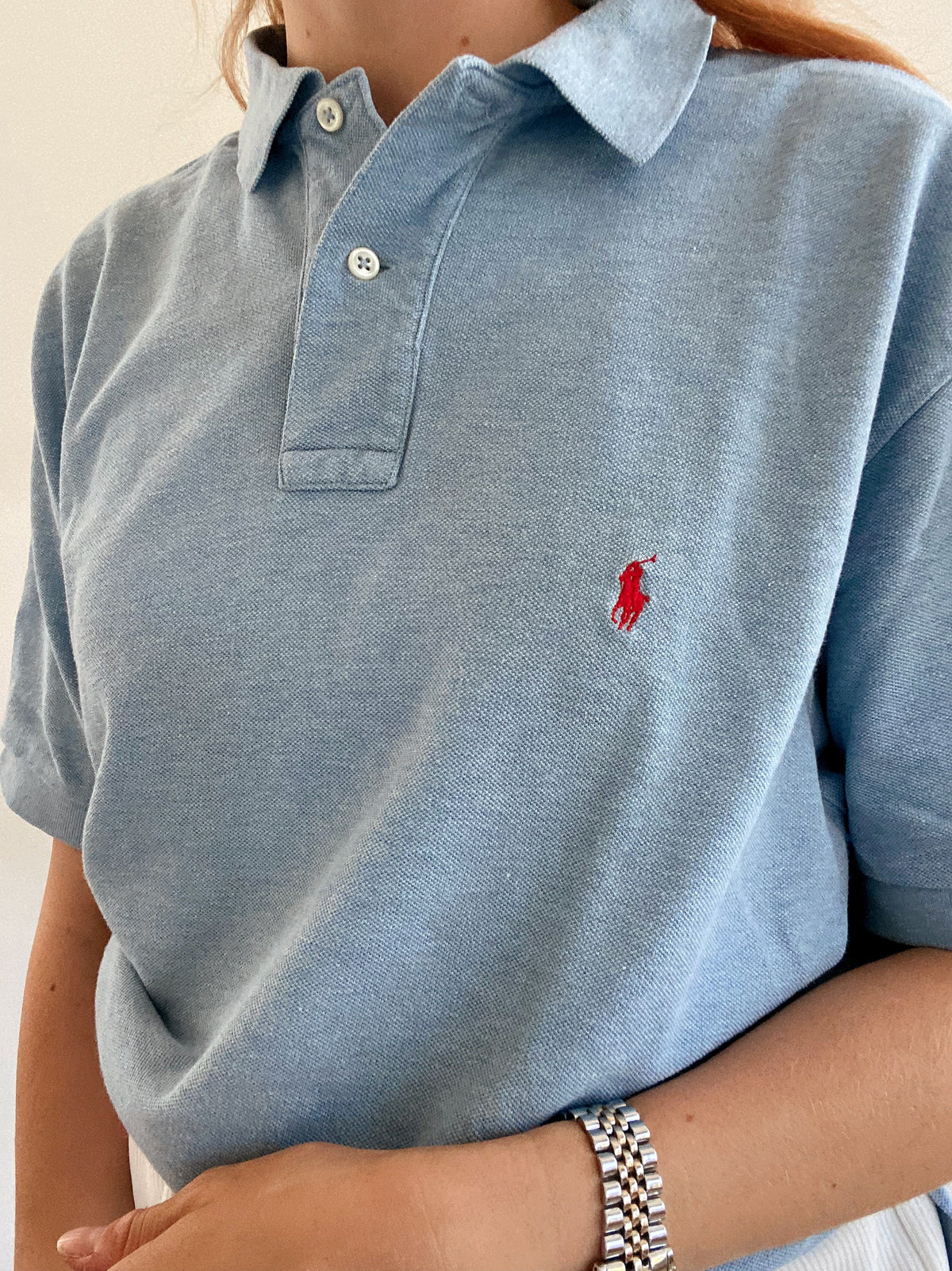 Lacoste L white striped mauve polo shirt