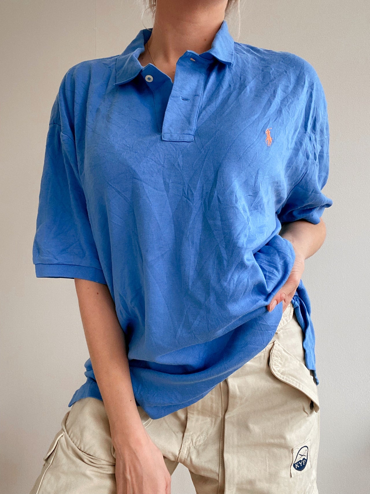 Polo à manches courtes bleu logo orange Ralph Lauren XL