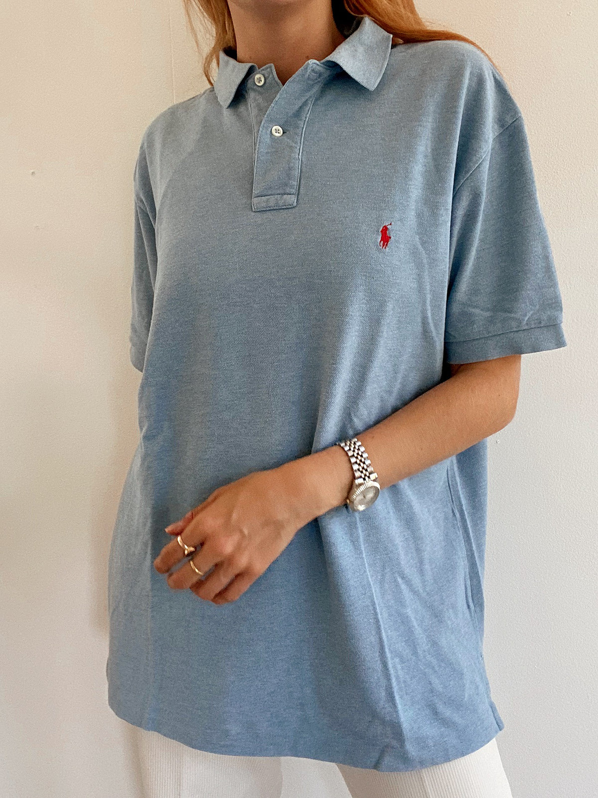 Lacoste L white striped mauve polo shirt