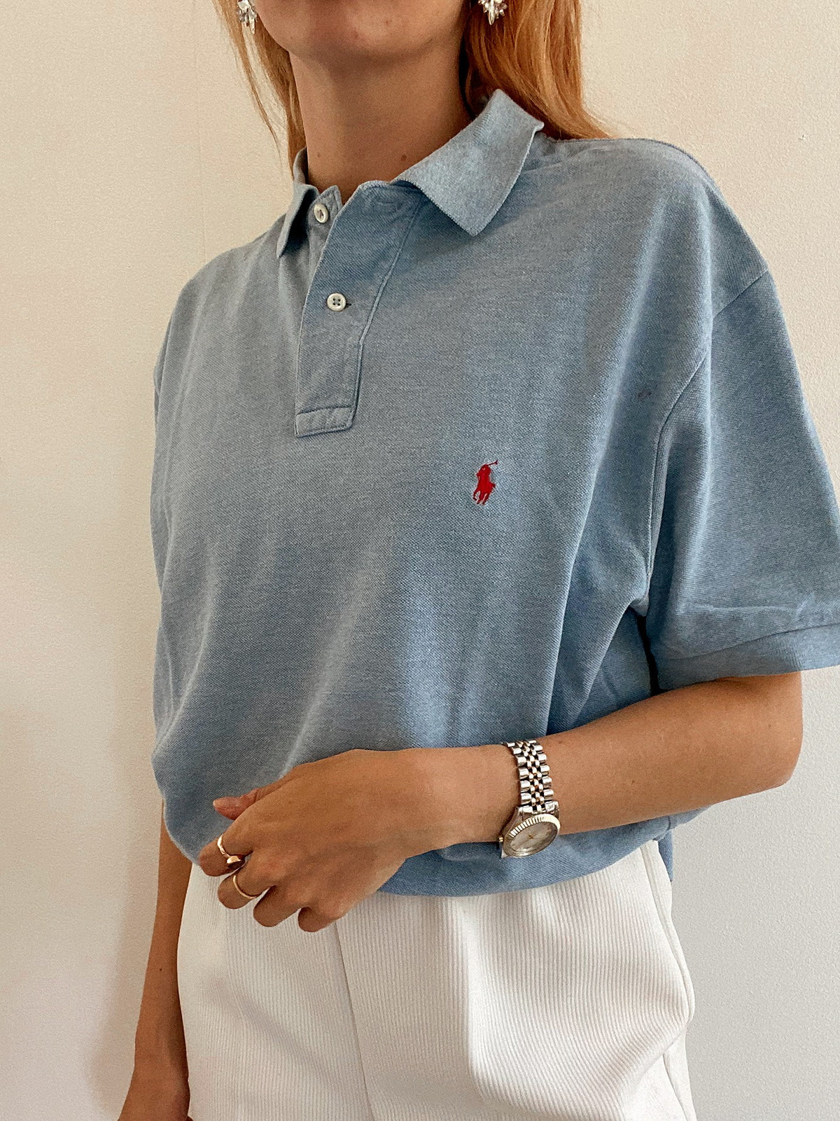 Lacoste L white striped mauve polo shirt