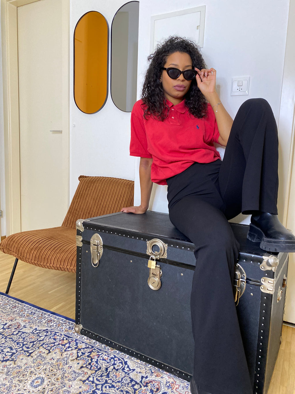E.Polo à manches courtes rouge Ralph Lauren XL