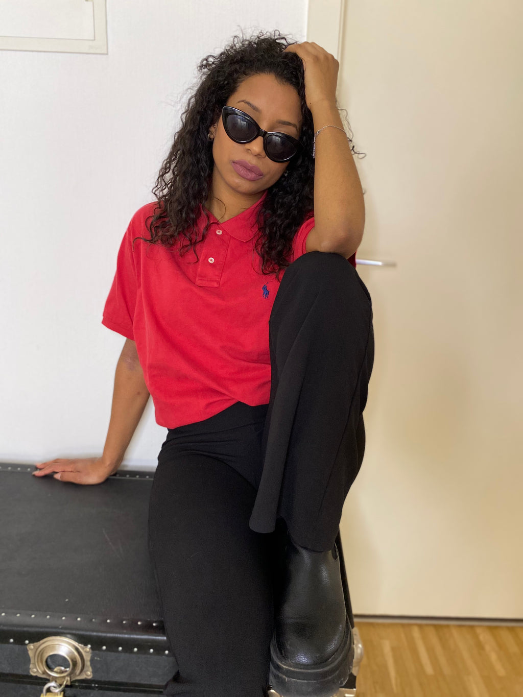 E.Polo à manches courtes rouge Ralph Lauren XL